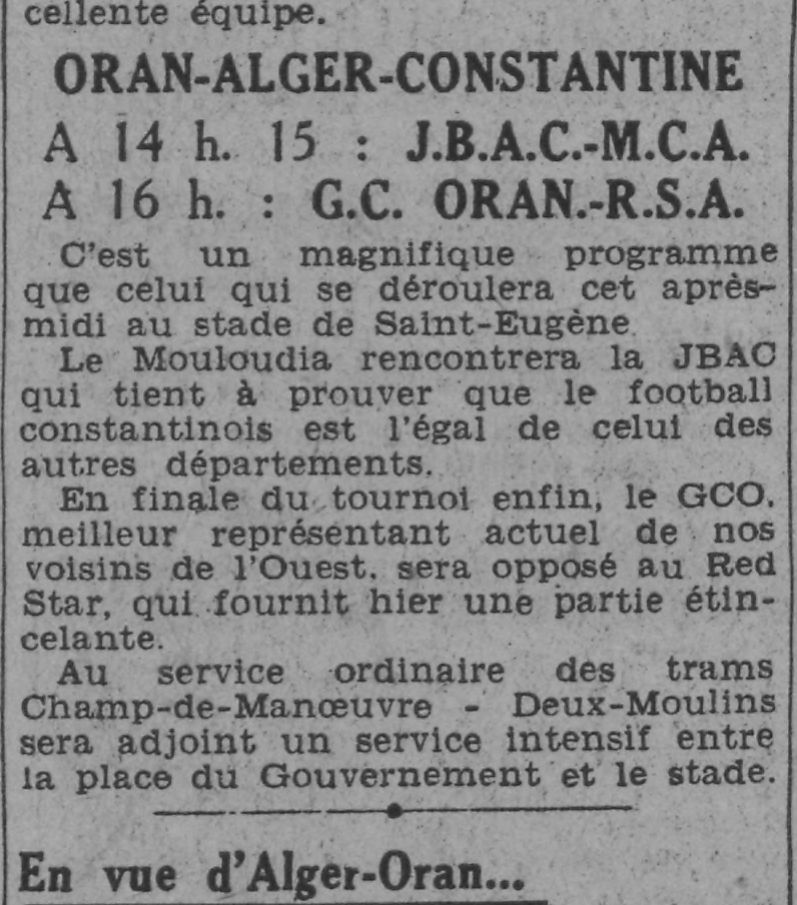 Samedi 3.1.1942 Tournoi Nouvel An JBAC-MCA 2-2