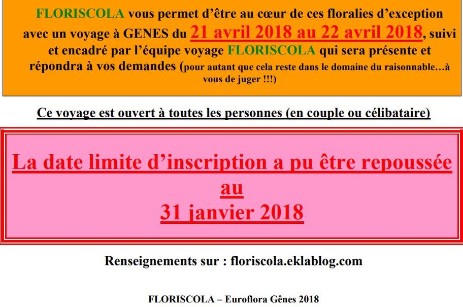 VOYAGE : Salon Euroflora à Gènes 21 & 22 avril 2018 - Attention inscription avant 31/1/18