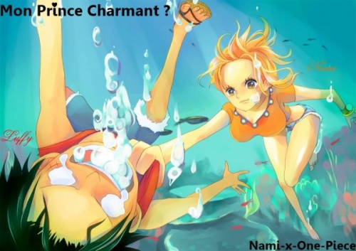 Luffy qui se noit et qui est sauvé par Nami