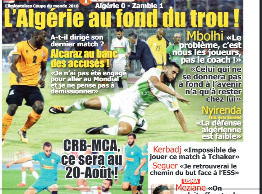 Mardi 5.9.2017 Elm.CM retour à Constantine EN-Zambie 0-1