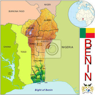 Bénin afrique emblème carte emplacement national de symbole peintures  murales • tableaux Bénin, administrative, producteur | myloview.fr