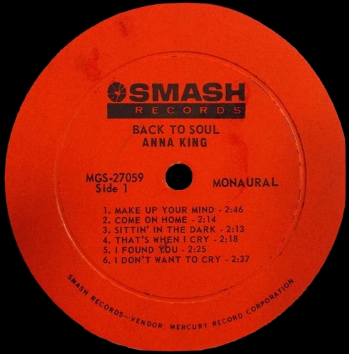 1965 Anna King : Album " Back To Soul " Smash Records SRS 67059 [ US ]