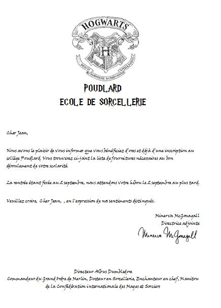 Lot complet lettre de Poudlard PERSONNALISEE en Français, inspiré d'Harry  Potter