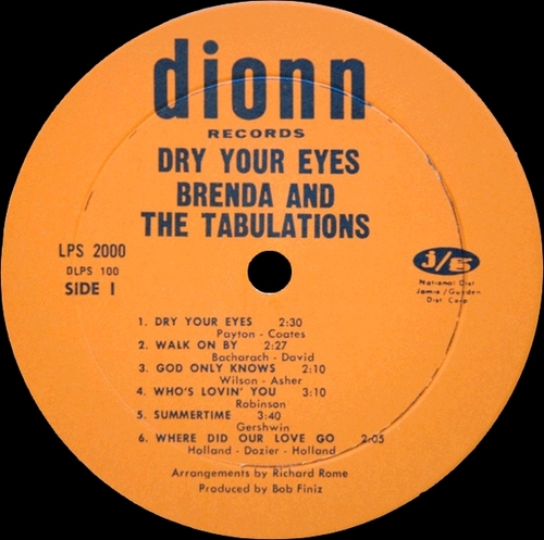 Brenda & The Tabulations : Album " Dry Your Eyes " Dionn Records LPS 2000 [ US ]