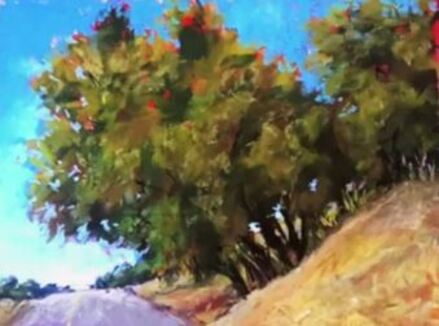 Dessin et peinture - vidéo 2008 : Le bosquet d'arbres en bordure de route - pastel.