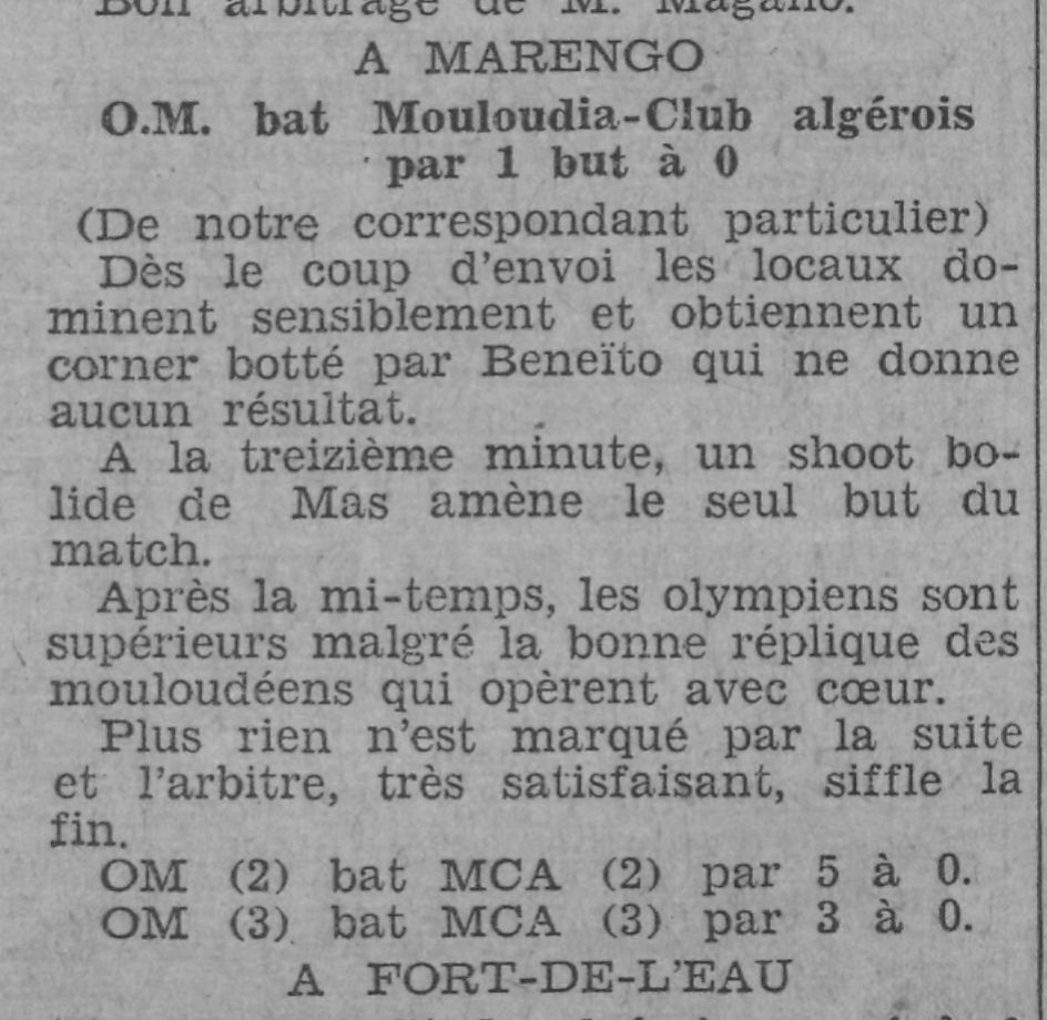 Dimanche 9.4.1933 à Marengo OM-MCA 1-0