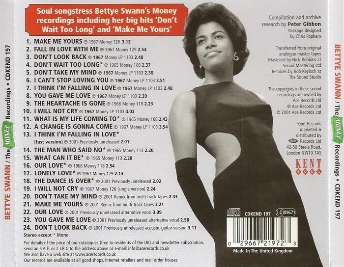 Bettye Swann : CD " The Money Recordings " Kent Soul Records CDKEND 197 [ UK ]