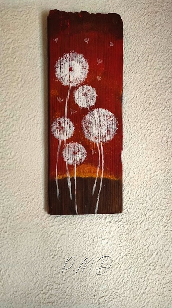 04/04/24 - Bois 23x63 -  Acrylique, Posca et huile pour cuir (Gilberte)