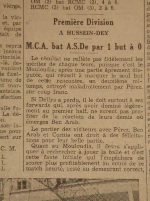 D 5.4.1936  à hussein dey match retard de l\'aller MCA-AS Dellys 1-0