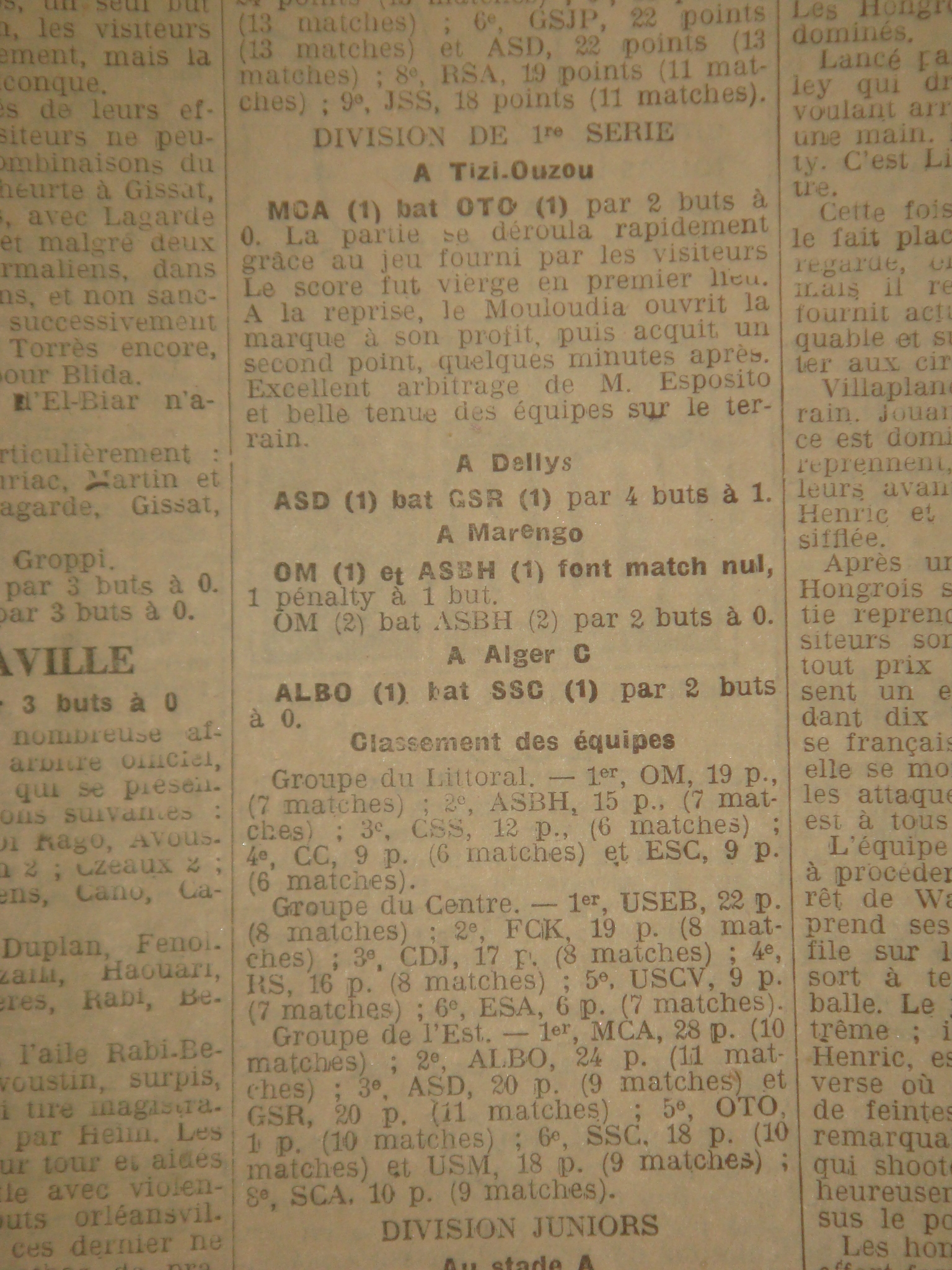 Dimanche 24.02.1929 à Tizi Ouzou OTO-MCA 0-2