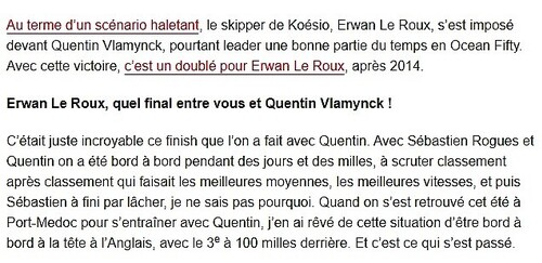 Erwan Leroux vainqueur de sa catégorie Océan Fifty , sur la route du Rhum !!!!!