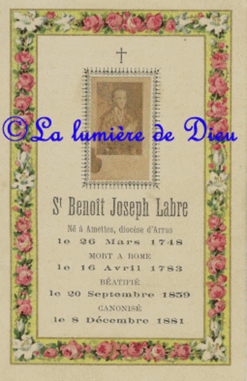 Oraisons jaculatoires de Saint Benoît Labre