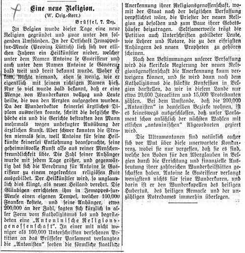 Eine neue Religion (Neue Zürcher Zeitung, 10 décembre 1910)(e-newspaperarchives.ch)