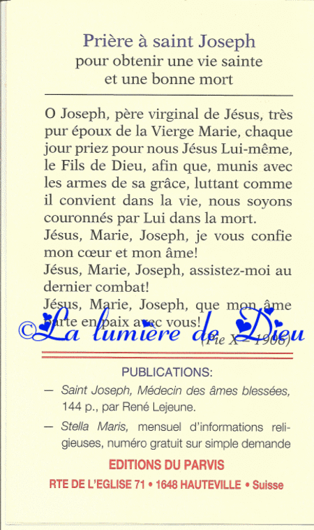 Prière à Saint Joseph de Saint François de Sales