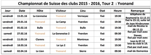 Saison 2015-16: Calendrier 2ème tour