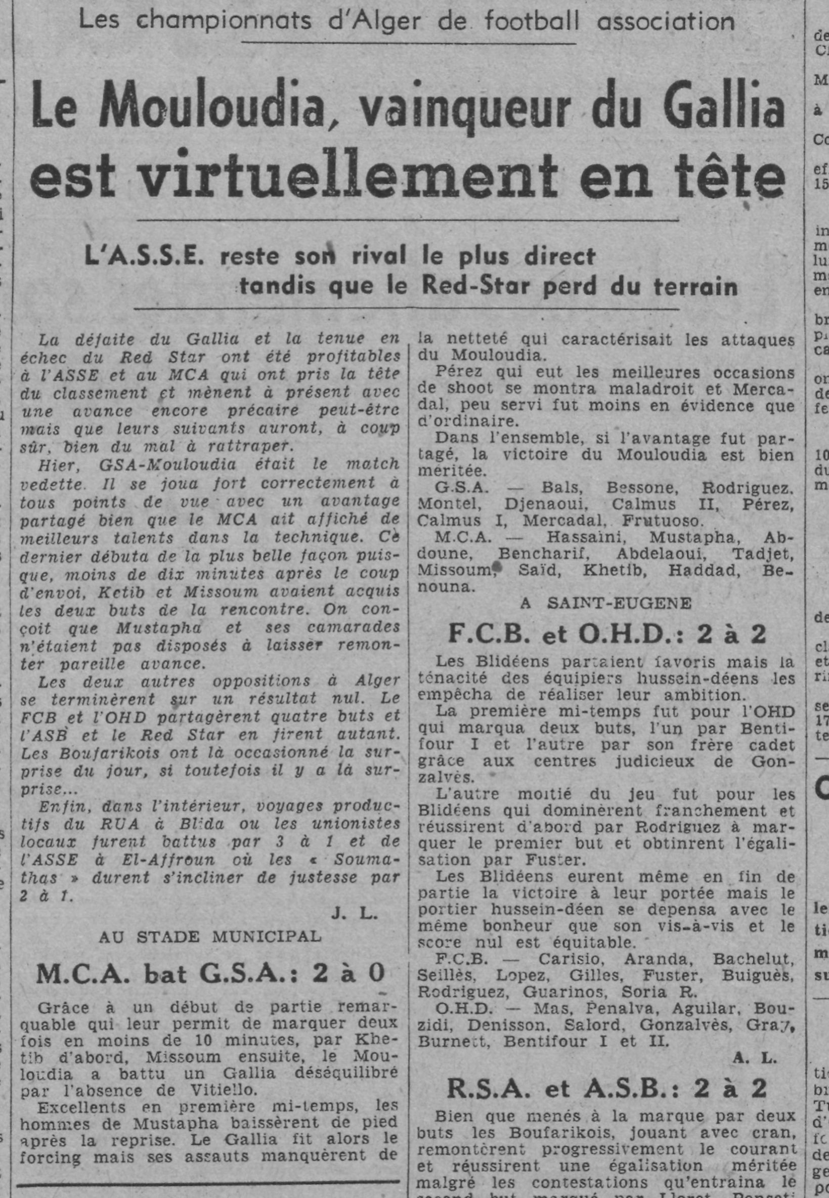 Dim 5.3.1944 au Municipal GSA-MCA 0-2