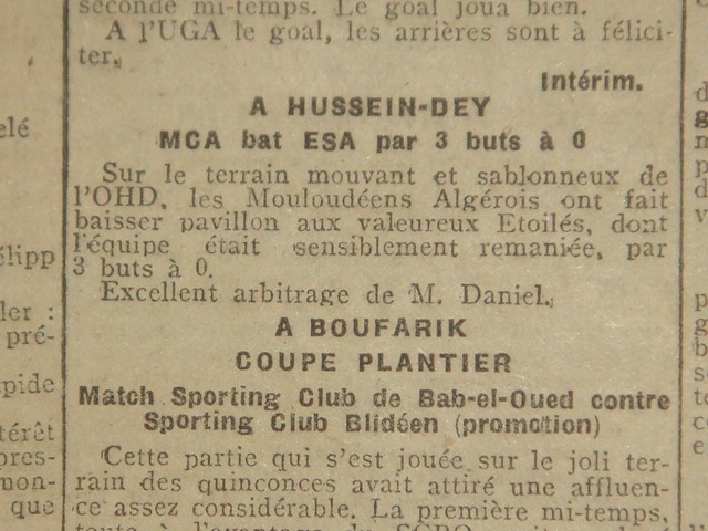 Dimanche 2.12.1923 à Hussein Dey MCA-ESA 3-0
