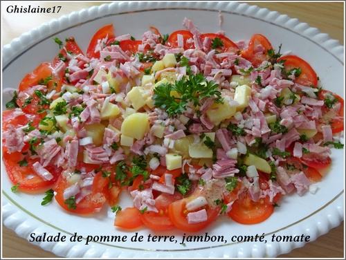 Salade de pomme de terre, jambon, comté, tomate