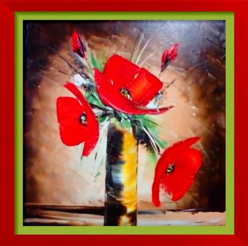 Bouquet de coquelicots stylisés au couteau - acrylique ou huile. 