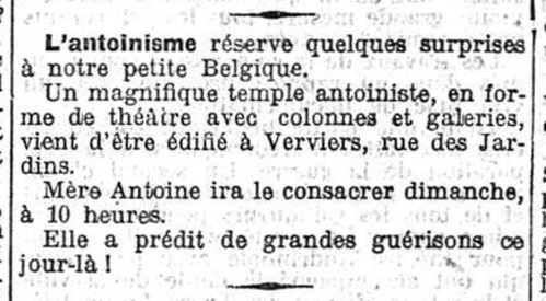 L'antoinisme - Verviers (Le Peuple, 10 juillet 1914)(Belgicapress)