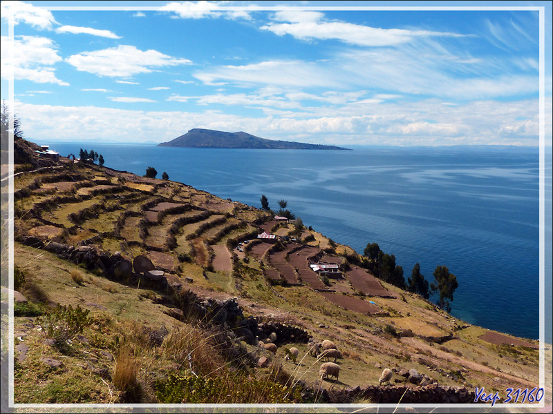 L'île Amantani vue de l'île Taquile - Lac Titicaca - Pérou