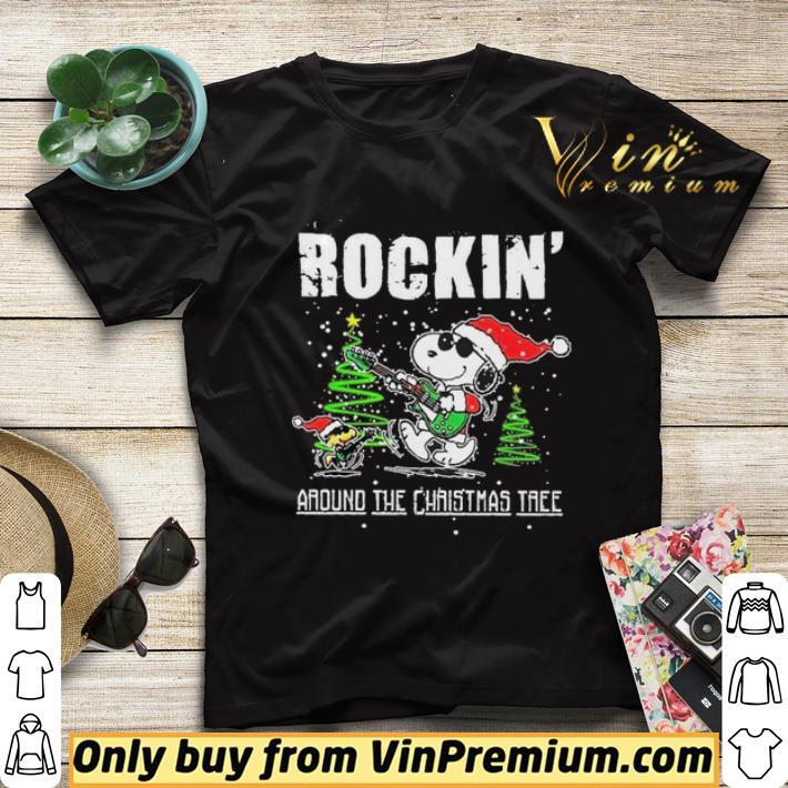 Snoopy and Woodstock hat Santa Rockin around the Christmas Tree shirt