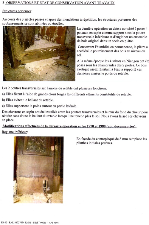 Rapport de restauration du retable de Gigouzac ( extraits)