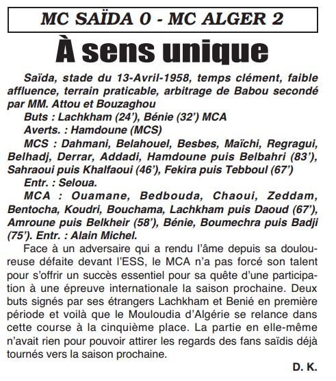 J 28.5.2009,Stade du 13-Avril 1958, MCS-MCA 0-2