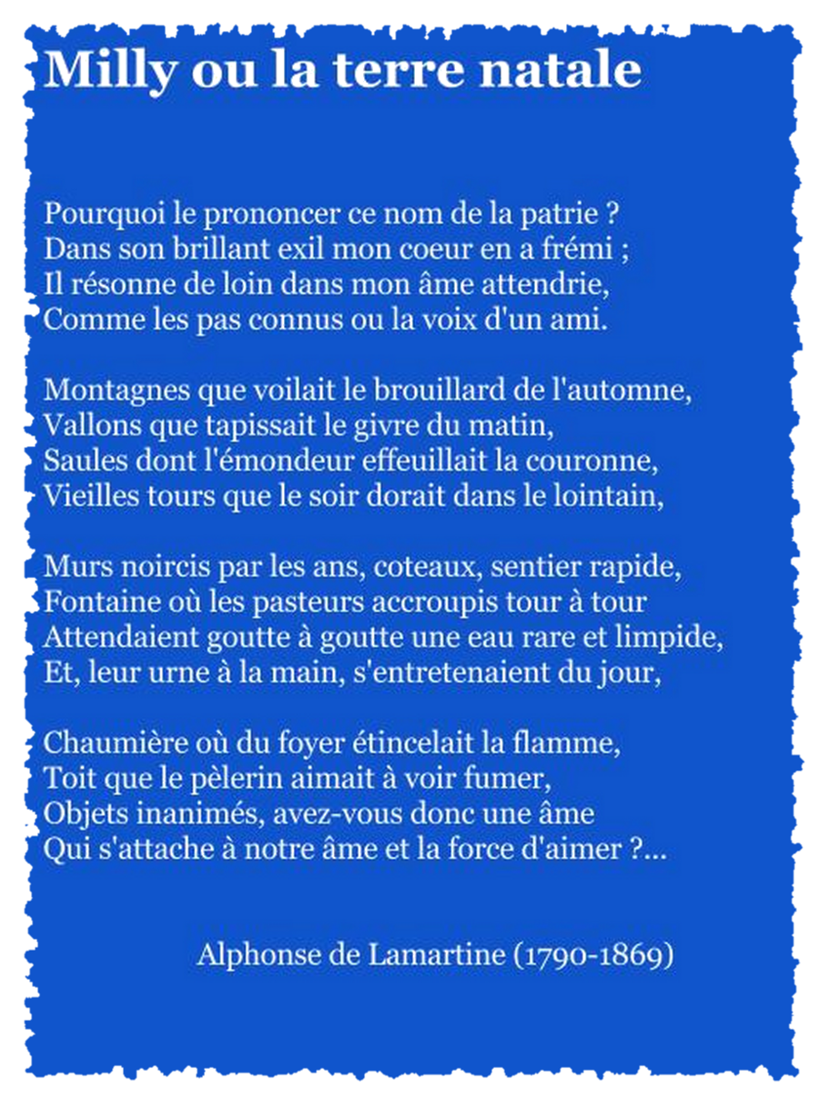 "Milly ou la terre natale" poème d'Alphonse de Lamartine