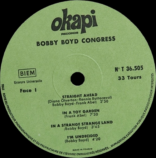 Bobby Boyd Congress : Album " Bobby Boyd Congress " Okapi Records T 36.505 [FR]