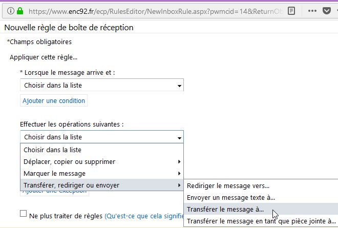 Pour rediriger les mails de ENC92 vers votre adresse mail personnelle