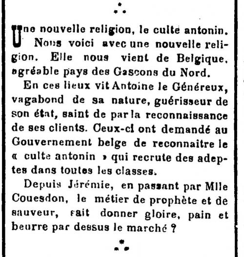 Culte antonin (Le Progrès. Journal de l'arrondissement d'Orléansville 16 fév 1911)