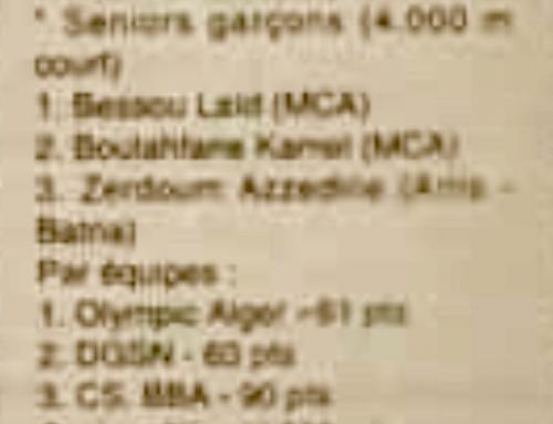 BESSOU Laid 1997 Champion d'Algérie Senior du Cross Court Individuel Seniors (4 Kms)  avec le MCA à Tébessa
