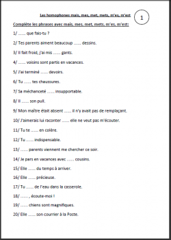 Homophones mais, mes , met