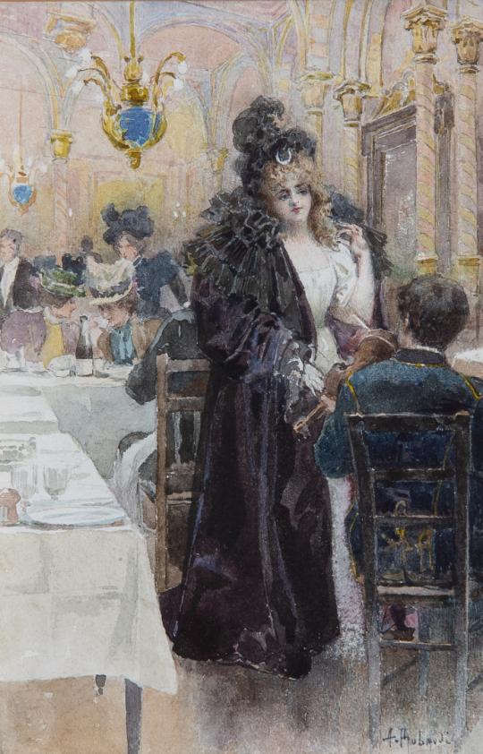 Alcide Théophile ROBAUDI (1850-1928). - Restaurant de nuit - Dessin à l ...
