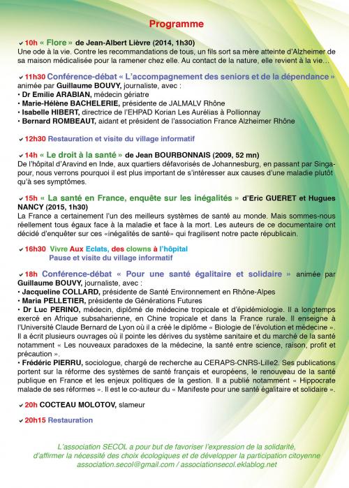 Date à retenir: dimanche 26 novembre à Brindas Festival "Au nom de la santé!"