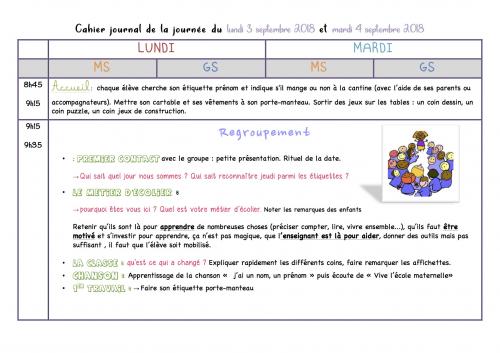 Cahier-journal 3 et 4 septembre 2018 MS/GS
