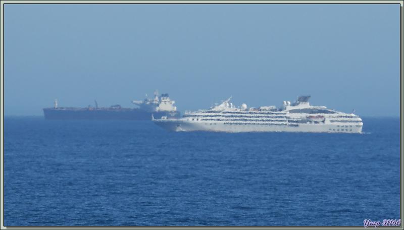 Au loin, nous voyons un navire à l'allure du Lyrial. Photo prise au 1200 mm, effectivement c'est bien lui qui poursuit son périple vers Durban - Le Cap - Afrique du Sud