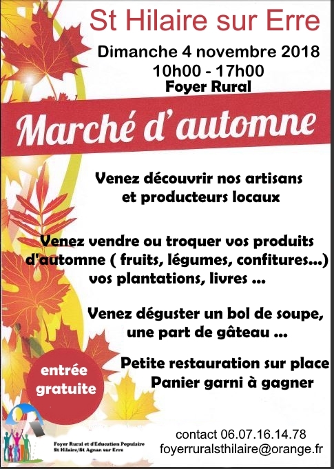 Dimanche 4 novembre, marché fermier à St Hilaire