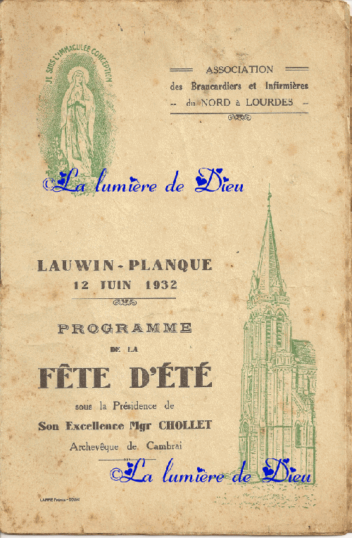 Cantiques pour la fête d'été de l'association des brancardiers et infirmiers du Nord à Lourdes