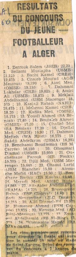 ZERROUG Salim meilleur Jeune en 1966