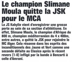 Moula Slimane (JSK) signe au MCA