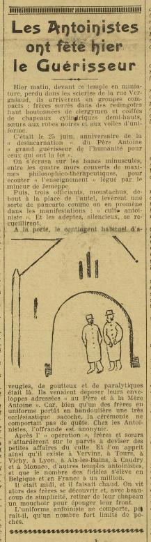 Les Antoinistes ont fêté hier le Guérisseur (L'Œuvre, 26 juin 1924)