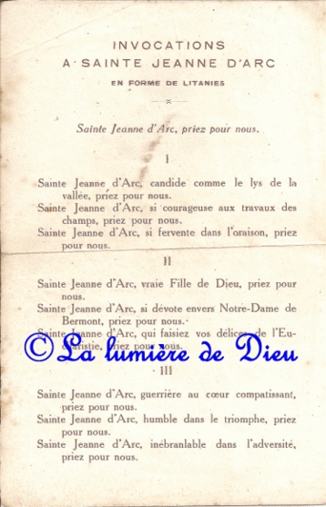 Invocations à Sainte Jeanne d'Arc