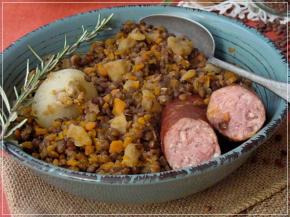 SAUCISSE DE MONTBÉLIARD AUX LENTILLES AU THERMOMIX