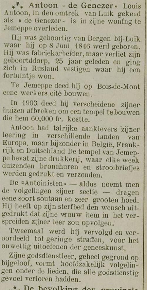 Antoon de Genezer - De Denderbode 30 juni 1912