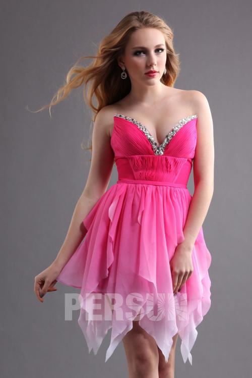 robe de cocktail sexy fuchsia courte