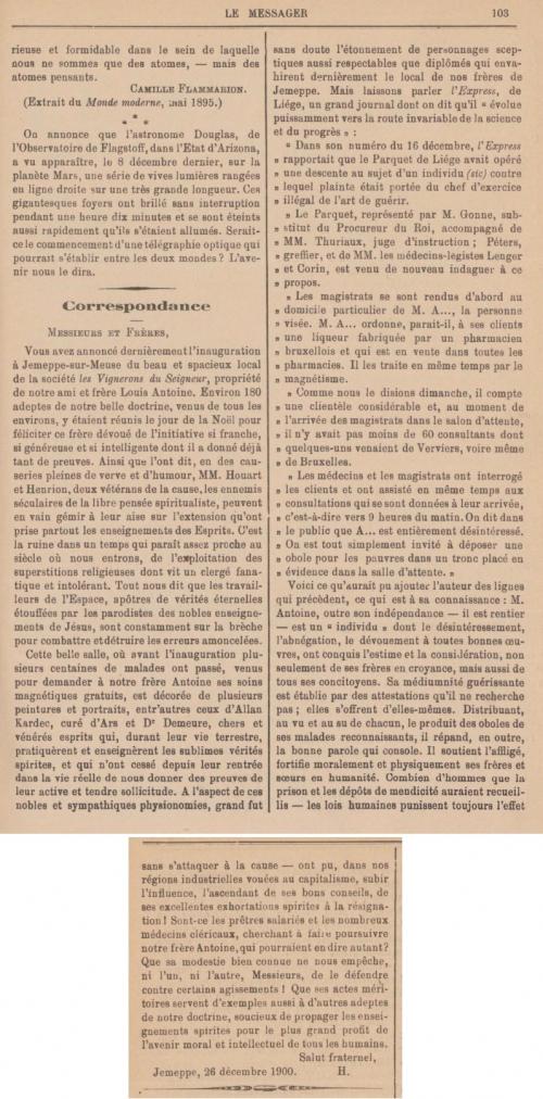Correspondance (Le Messager, 1er janvier 1901)