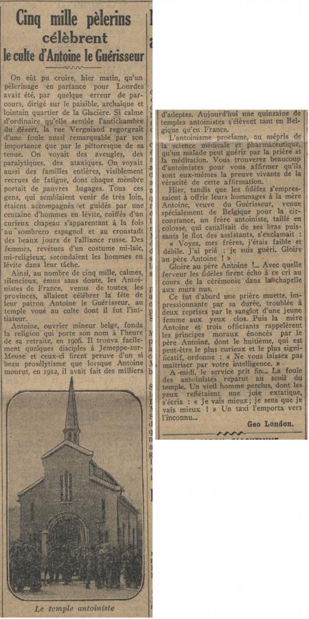 Cinq mille pèlerins célèbrent le culte d'Antoine le Guérisseur - Le Journal 26 juin 1924