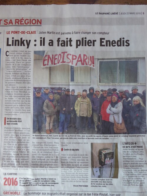 Article du "Dauphiné Libéré" : "Linky : il a fait plier Enedis"